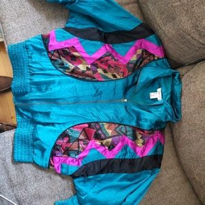 Vintage teal and bold patterned jacket - L